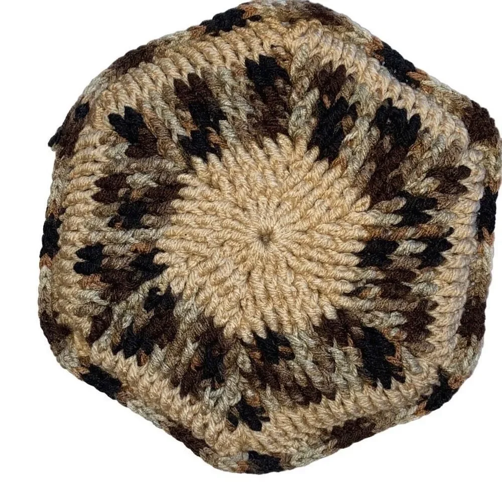 Set Of 3 Handmade Grandma Crochet Pot Holders/ Rests Brown Multicolor 9 Inch